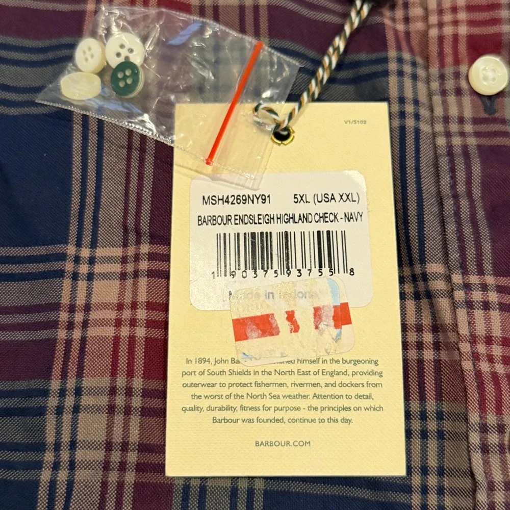 Barbour Men's Navy and‎ Red Check Shirt
